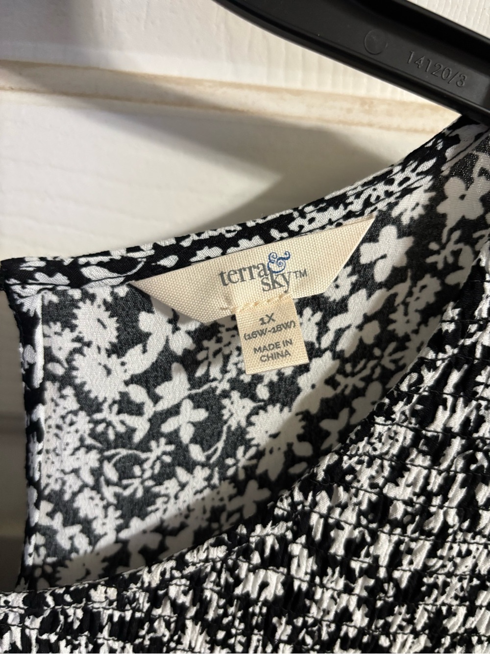 Terra & Sky Black and White Smocked Floral Blouse - Picture 3 of 3